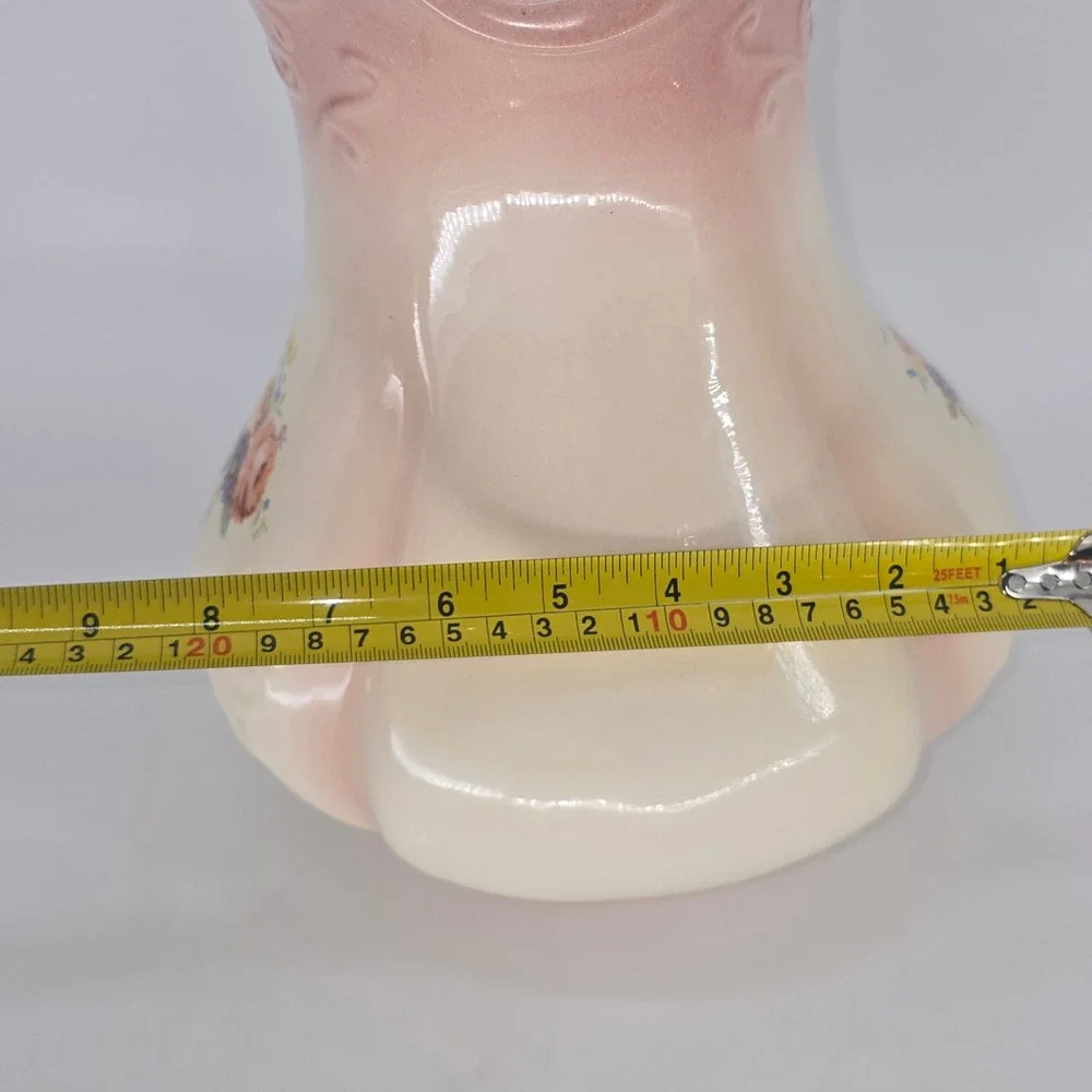 Vintage Pink Cream Floral Ceramic Pitcher Vase Ornate Scalloped Victorian Style